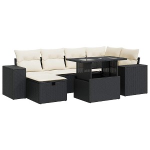 vidaXL Garden Sofa Set Black and Cream White - 1 of 4