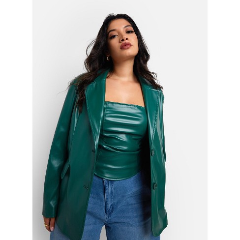 Rebdolls Women's Rochelle Vegan Leather Oversized Blazer - Pine Green - 2x  : Target