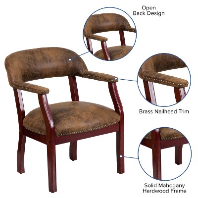 Elegant Bomber Jacket Brown Vinyl Conference Chair with Brass Accents