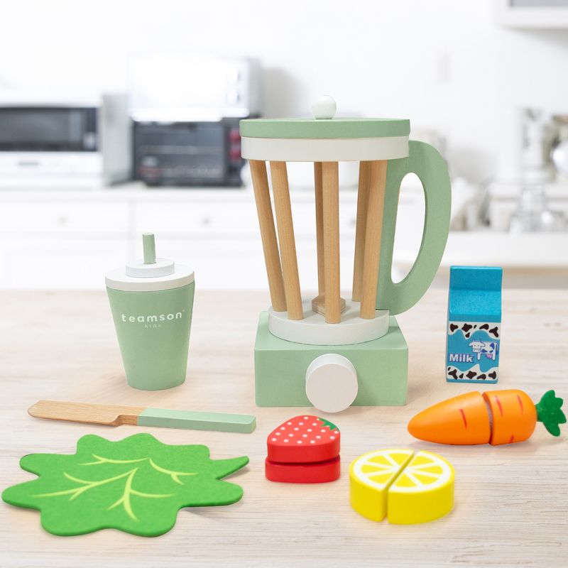 Teamson Kids Wooden Blender play kitchen Toy accessories Green 13 pcs TK-W00008, 3 of 12