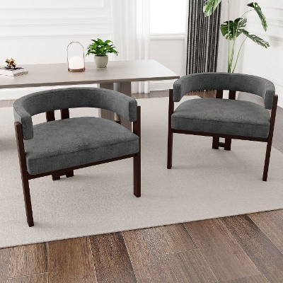 CAVINAS Teddy Upholstered Dining Chair Set of 2, 3-Leg Barrel Side Chair with Open Back, for Living Room/Bedroom/Dining Room