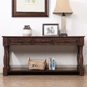 Lyngins Mid-Century  Entryway Table, Solid Wood Console Table with Storage, 63" Long Sofa Table with 3 Drawers + Fixed Lower Shelf, Easy Assembly - 1 of 4
