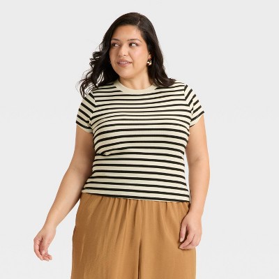 Women's Slim Fit Short Sleeve Cropped Ribbed T-Shirt - A New Day™