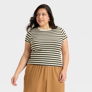 Women's Slim Fit Short Sleeve Cropped Ribbed T-Shirt - A New Day™ - 1 of 3