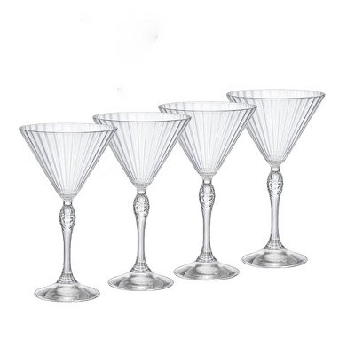 Bormioli Rocco America ’20s Martini Glasses, Set of 4 – 8.25 oz Cocktail Glassware with Faceted Bowl & Teardrop Stem – Elegant Bar Drinkware