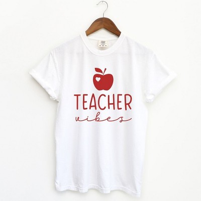 Simply Sage Market Women's Teacher Vibes Cursive Apple Short Sleeve Garment Dyed Tee
