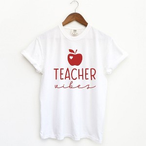 Simply Sage Market Women's Teacher Vibes Cursive Apple Short Sleeve Garment Dyed Tee - 1 of 2