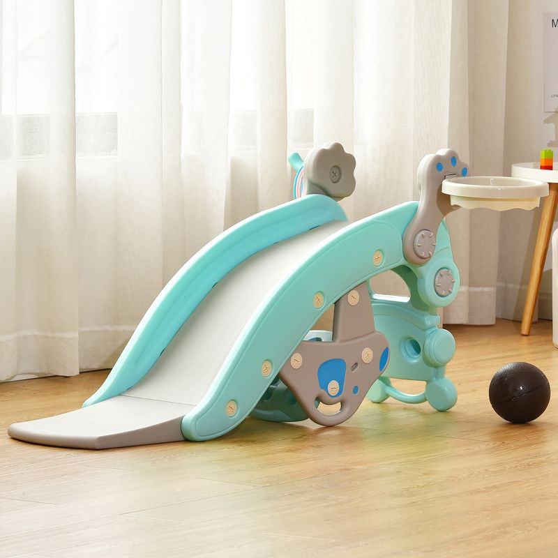 Babyjoy 4-in-1 Rocking Horse & Slide Set Toddler Slide Toy w/ Basketball Hoop, 4 of 11
