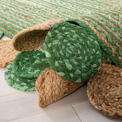 Green and Natural Hand-Knotted Geometric Jute Area Rug