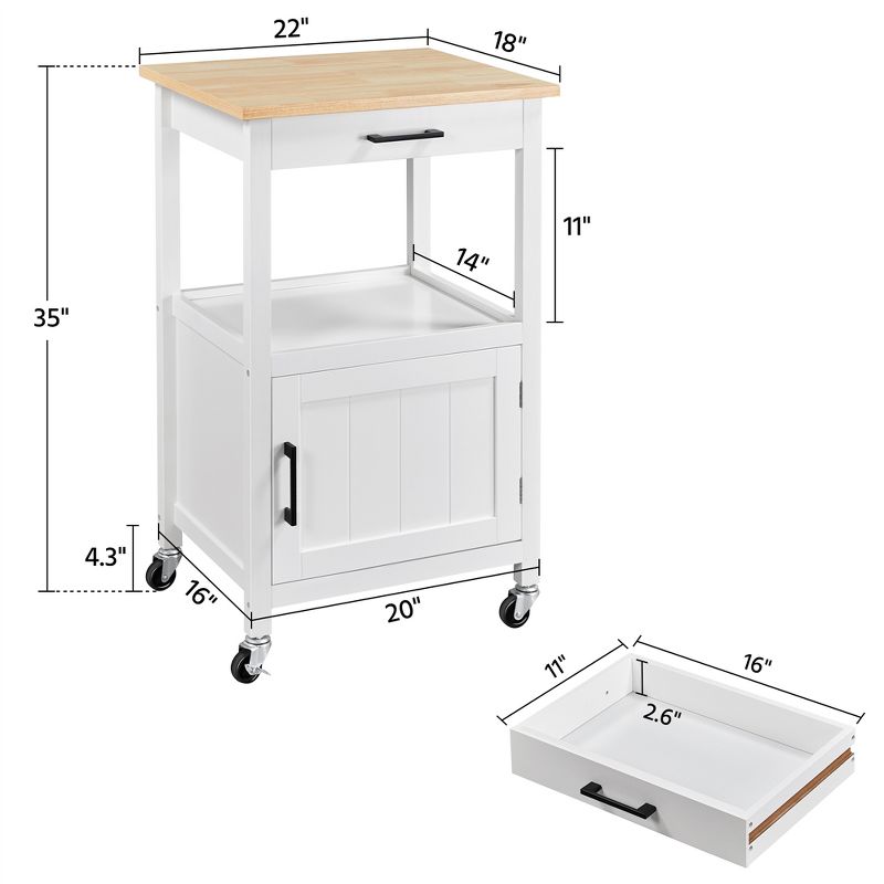 Yaheetech Rolling Kitchen Island Trolley Cart with Open Shelf and Storage Cabinet, 4 of 11