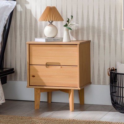 NicBex Mid-Century Modern 2 Drawers Solid Wood Nighstand,End Table with Cutout Handles for Bedroom,Living Room