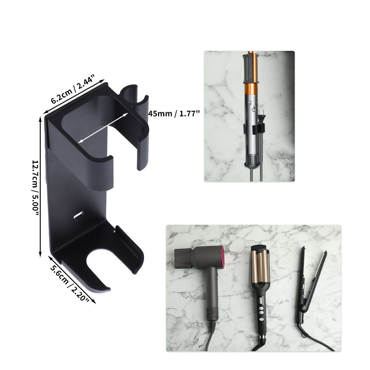 Unique Bargains Wall Mounted Hair Dryer Holder Black 1 Piece - thumbnail 3