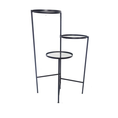 22" 3-Layered Metal/Glass Plant Stand - Black - Sagebrook Home