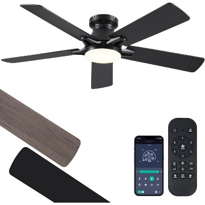 Kviflon 52 Inch Flush Mount 5 Blades Ceiling Fan,Low Profile Ceiling Fan Light for Indoor or Outdoor