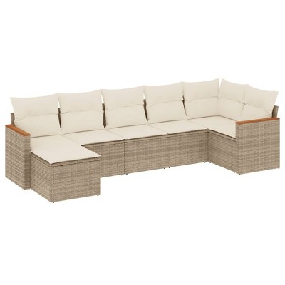 vidaXL 7 Piece Patio Sofa Set with Cushions Poly Rattan - Beige Without Table