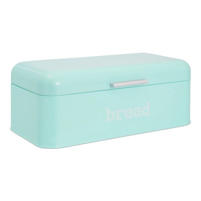 Home Basics Retro Bread Box for Kitchen Counter Stainless Steel Bread Bin Storage Container for Loaves Pastries and more Vintage Inspired Design Turquoise 