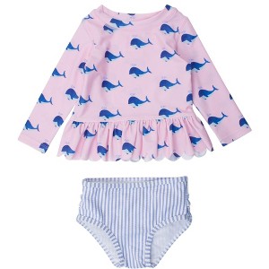 RuffleButts Girls UPF50+ Sun Protected Scallop Hem Long Sleeve Rash Guard Bikini - 1 of 4