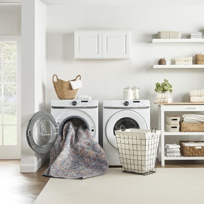 Vintage-Style Blue Floral Medallion Cotton Chenille Area Rug, 5'3" x 7'3"