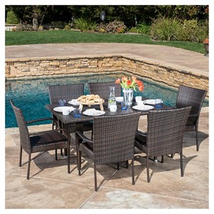 Delani 7pc Wicker Patio Dining Set - Brown - Christopher Knight Home - 1 of 4