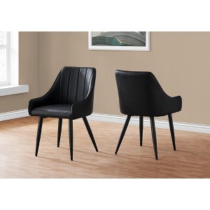 Dining Chair, Set Of 2, Side, Upholstered, Kitchen, Dining Room, Black Leather Look, Black Metal, Contemporary, Modern - 1 of 4