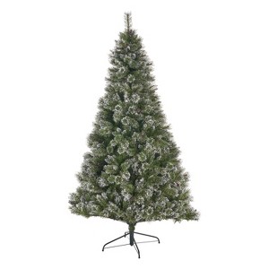 GDFStudio Evie 7.5 Foot Cashmere Pine and Mixed Needles Unlit Hinged Artificial Christmas Tree with Snow and Glitter Branches and Frosted Pinecones - 1 of 4