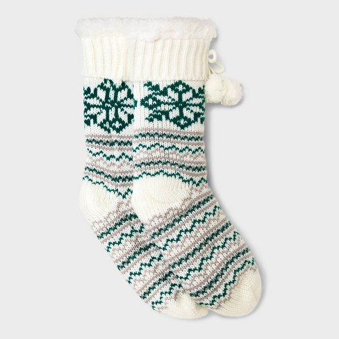 Women s Snowflake Fair Isle Faux Shearling Lined Slipper Socks