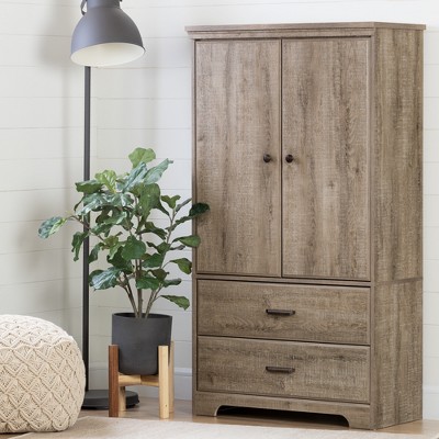 Weathered Oak Rustic Farmhouse Armoire with Drawers