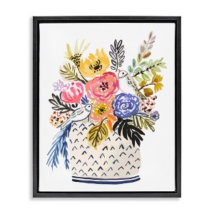 Stupell Industries Birds Perched Fun Floral Blossoms Floating Frame Canvas Art - 1 of 4