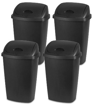 Sterilite 10889004 13.2 Gallon Plastic Home/Office Kitchen Bathroom Basement Garage SwingTop Waste Basket Trash Can or Recycling Bin, Black (4 Pack)