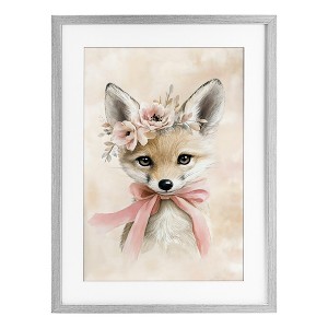 Stupell Industries Sweet Baby Fox with Bow Framed Print Under Glass Art - 1 of 4
