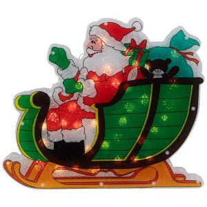 Northlight Pre-Lit Holographic Santa in Sleigh Christmas Window Silhouette - 17" - Clear Lights - 1 of 4