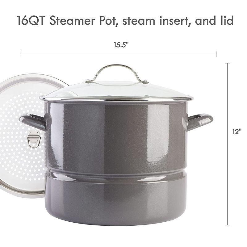 Kenmore 16 Quart Enamel On Steel Stock Pot With Steamer and Lid in Graphite Grey, 2 of 6