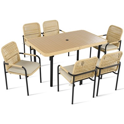 BENCMATE Dining Sets, Modern Mid-Century Dining Table with 6 Upholstered Chairs for Dining Room Kitchen Apartment, Gray, 28"*26.25"*22.5"