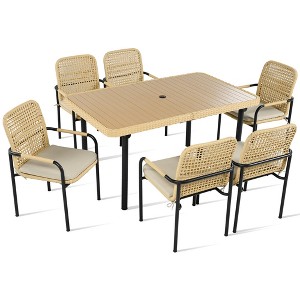 BENCMATE Dining Sets, Modern Mid-Century Dining Table with 6 Upholstered Chairs for Dining Room Kitchen Apartment, Gray, 28"*26.25"*22.5" - 1 of 4