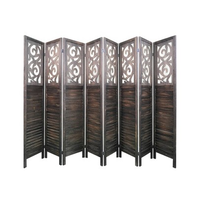 MAYEERTY Freestanding Room Dividers, 6FT Carved Wood Folding Privacy Screens, Rustic Brown