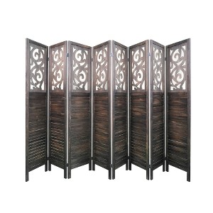 MAYEERTY Freestanding Room Dividers, 6FT Carved Wood Folding Privacy Screens, Rustic Brown - 1 of 4