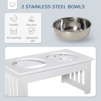 MaseiKar 6"Height Small Puppy Dog Feeding Station,Stainless Steel Elevated Dog Bowls with Modern Wooden Frame,Dog Food Stand Pet Feeding Station,White