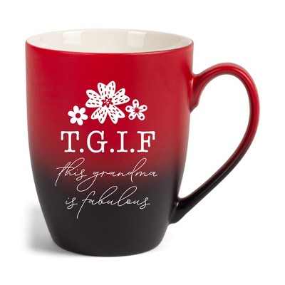 Elanze Designs TGIF This Grandma Is Fabulous Two Toned Ombre Matte Red and Black 12 ounce Ceramic Stoneware Coffee Cup Mug