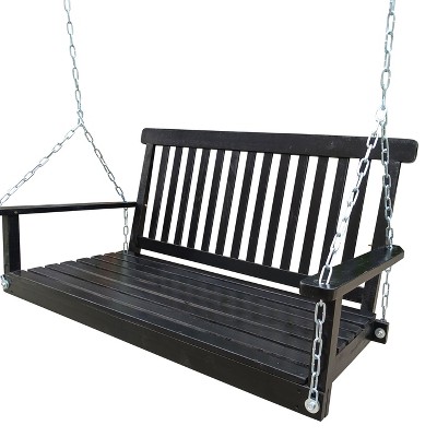 Sugift 2-person Fir Wood Patio Porch Swing Hanging Patio Bench-black ...