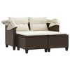 vidaXL Patio Loveseat with Canopy/Stools - 2-Seater Brown Poly Rattan Sofa - Outdoor Comfort Furniture Set with Washable Cushions - 4 of 4