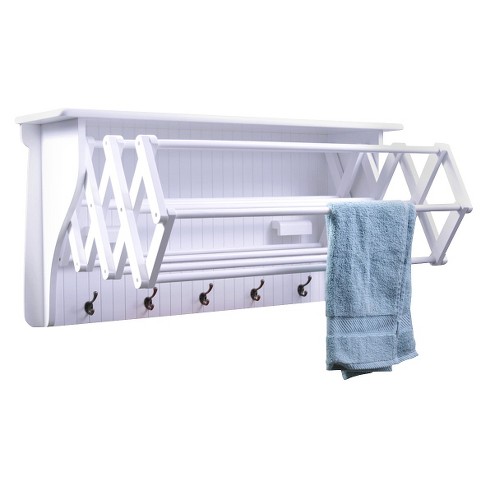 Danya B. Entryway Floating Utility Wall Shelf with Hooks - White