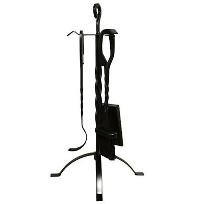 Comfort Glow 4-Piece Cast Iron Fireplace Tool Set, Includes Broom, Shovel, Poker, Stand