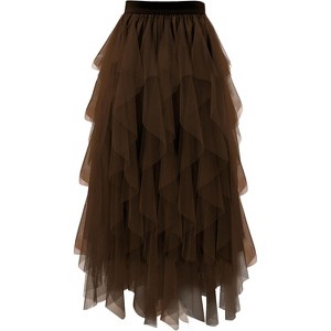 Women's A-Line Tulle Skirt - Tiered Midi Length with High Elastic Waist - 1 of 4