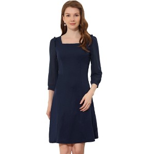 Allegra K Women's Square Neck Ruffle Trim Sheer 3/4 Sleeve Chiffon Mini Dress - 1 of 4