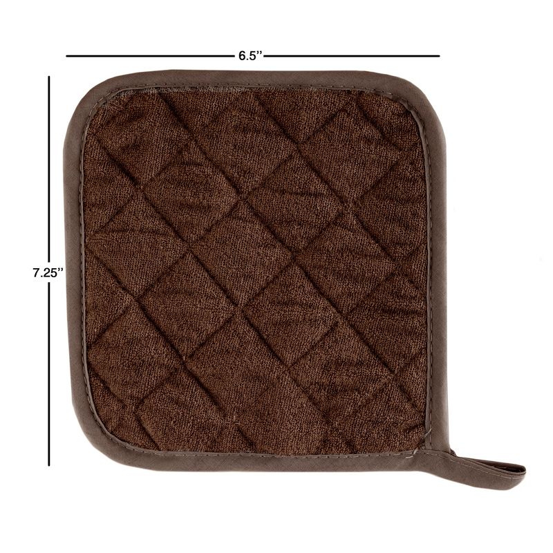 Pot Holder Set, 3 Piece Set Of Heat Resistant Quilted Cotton Pot Holders By Hastings Home (Chocolate), 4 of 7