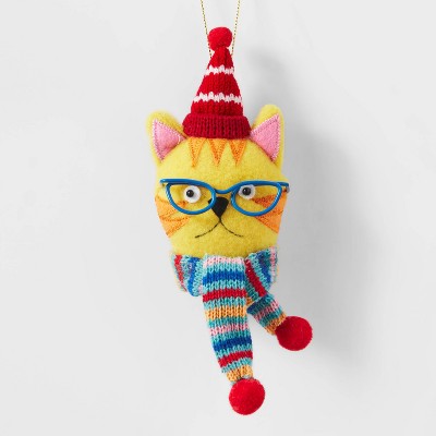 Cat Head with Scarf Christmas Tree Ornament Yellow - Wondershop™