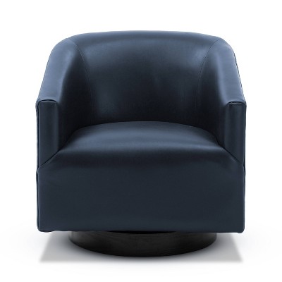 Midnight Blue Faux Leather Swivel Barrel Accent Chair