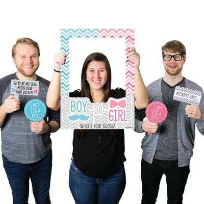 Big Dot of Happiness Chevron Gender Reveal - Selfie Photo Booth Picture Frame & Props - Printed on Sturdy Material