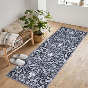 Traditional Area Rug Foldable Indoor Washable Rug Thin Retro Accent Floral Non-Slip Carpet Mat - 1 of 4
