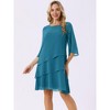 INSPIRE CHIC Women's Round Neck Semi Sheer 3/4 Bell Sleeve Asymmetrical Layered Tiered Midi Dress - 2 of 4